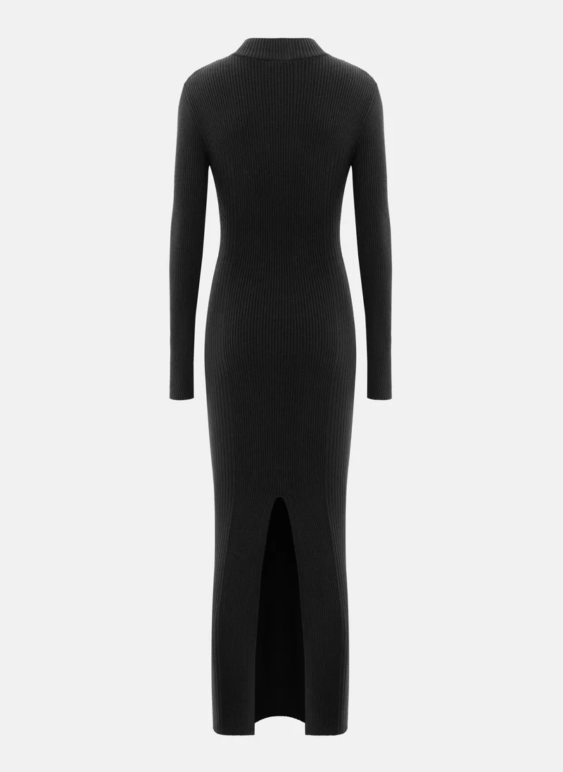 Lichi  Ribbed maxi dress with high collar for Women | Best Price UAE